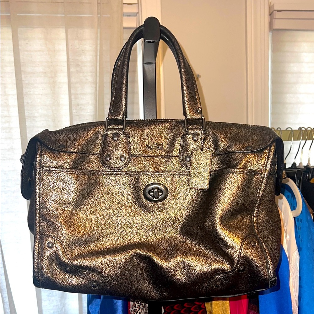 Coach Rhyder bronze metallic satchel bag